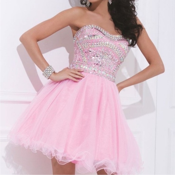 Ethereal Strapless Tulle Fairy Princess Pageant Mini Prom Dress Iridescent Gems - Picture 15 of 16